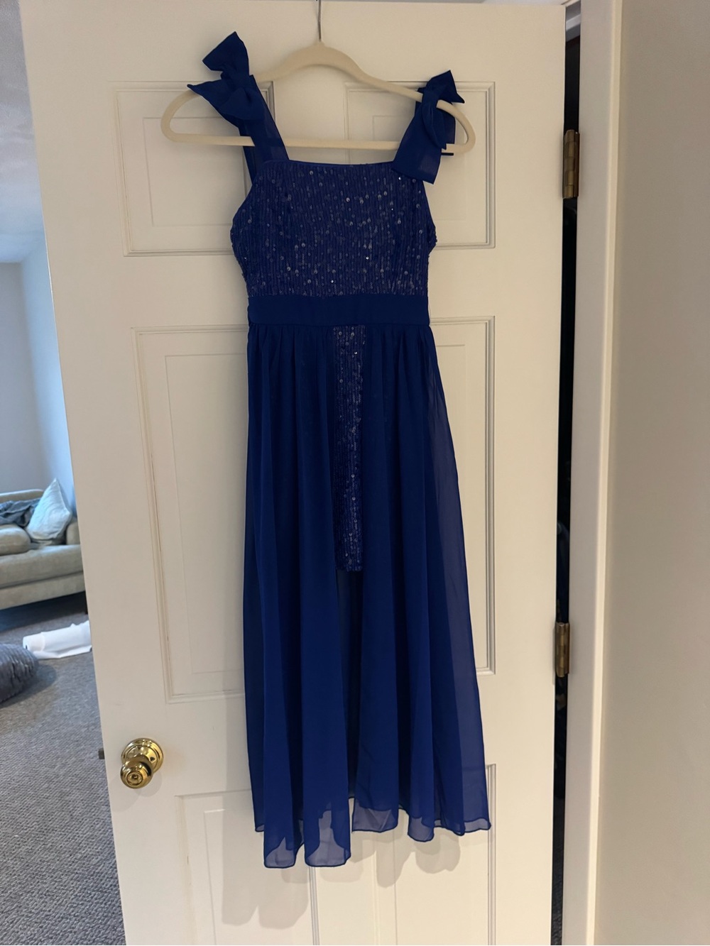 Speechless Royal Blue Ruffle-Strap Sequin Chiffon Dress
